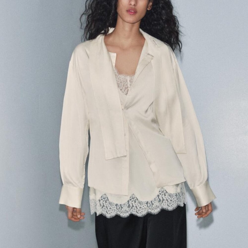 NWT ZARA satin blouse with lace cami